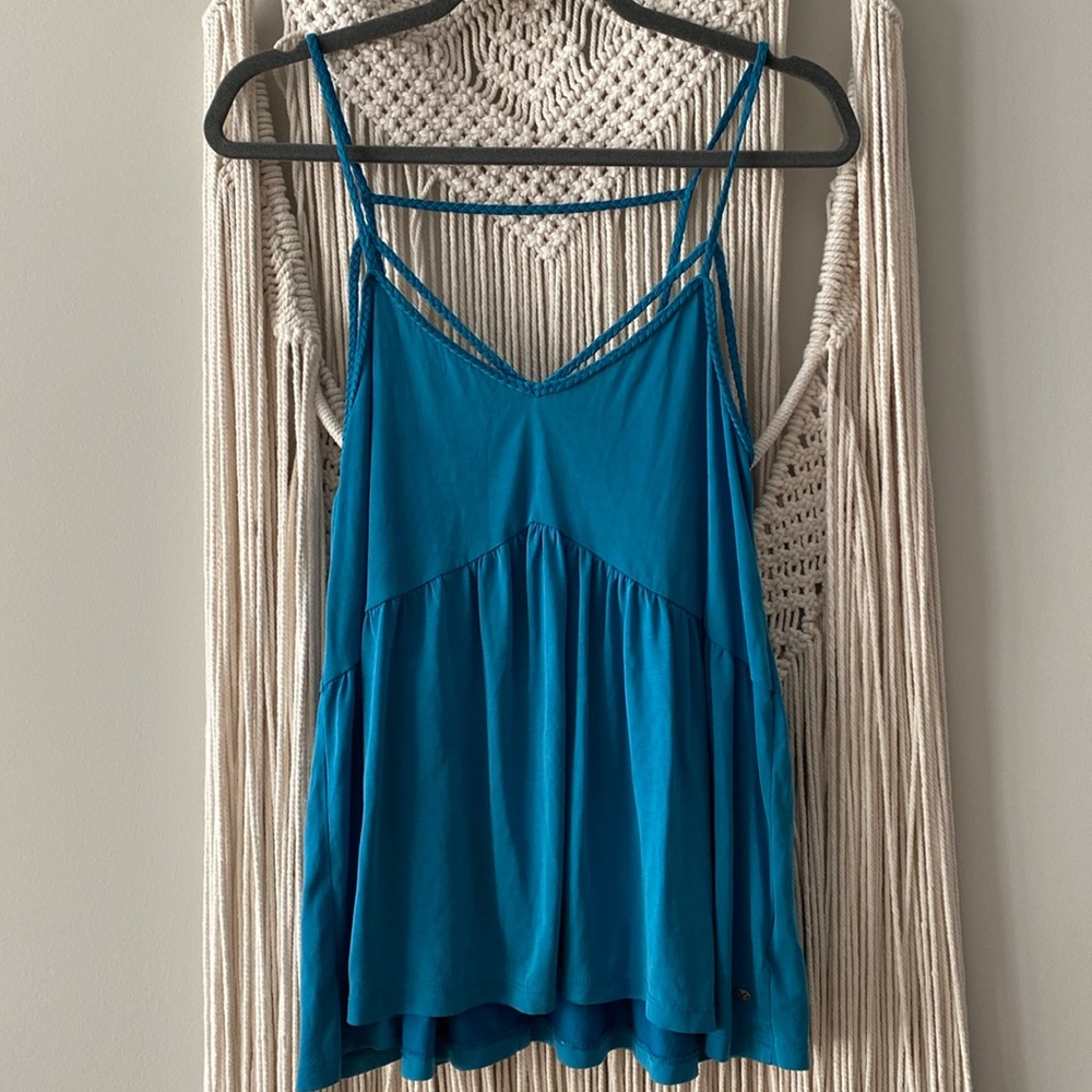 AE Teal Braided Strappy Peplum Tank top